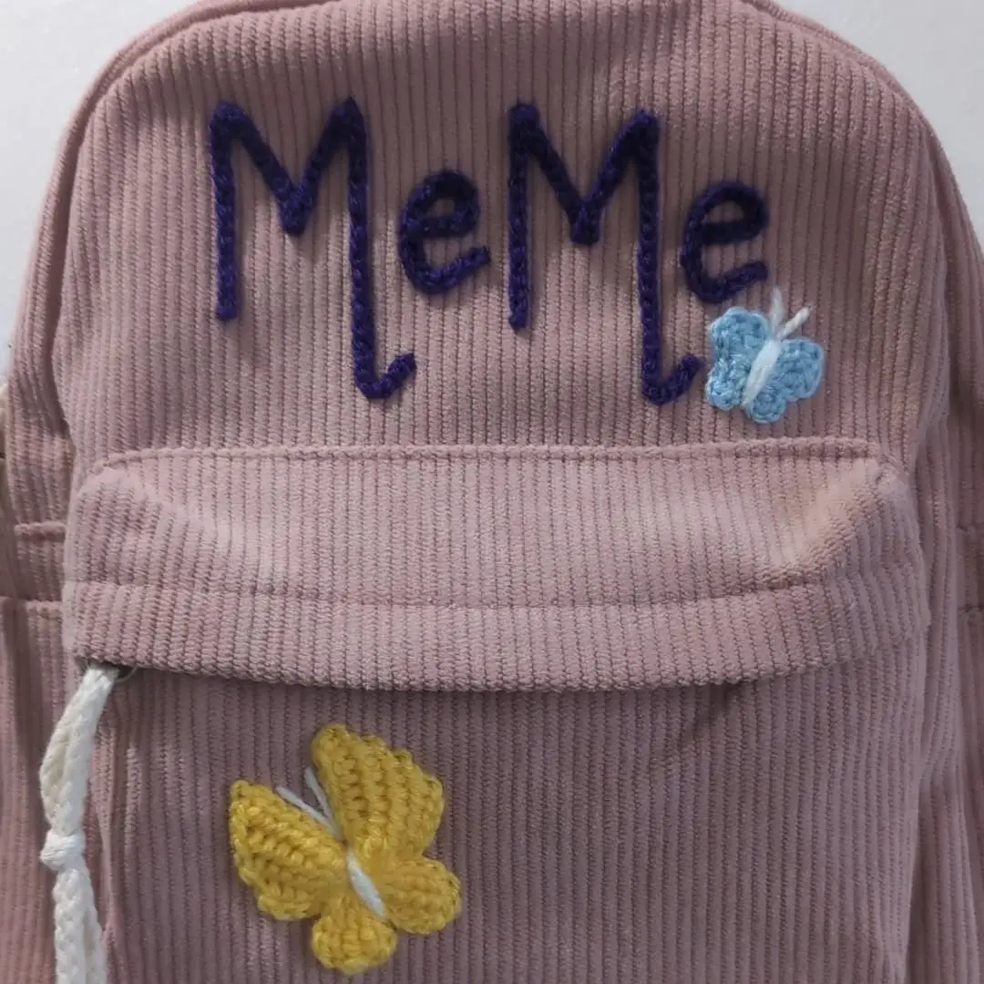 🦋 MeMe🦋

 Backpack Details 
🪡Pink Mini 
🧶 Purple Embroidery 
🪡 Add on - Butterflies 🦋✨
.
.
.
T